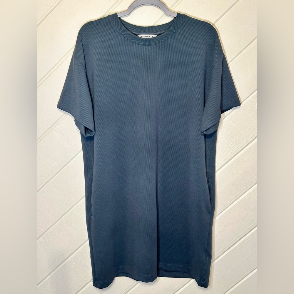 Athleta Seasoft Rib Tee Dress in “Eden” Deep Teal Shade, Size Large